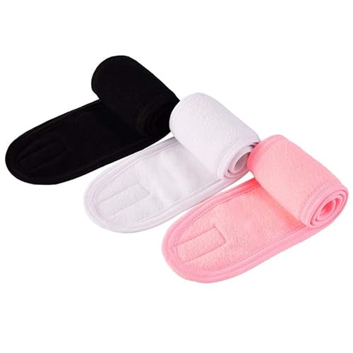 KOSHIFU 3 Stück Kosmetik Stirnband Frottee Haarband für Make Up Verstellbare Haarschutzband mit Klettverschluss für Damen Sport Yoga Spa Kosmetische (Schwarz Weiß Pink) Cover