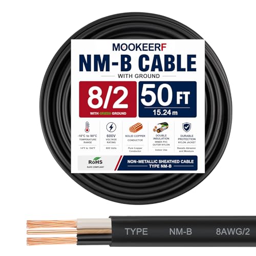 Image of 8 /2 Wire with Ground - 50FT NM-B 8 Gauge Non-Metallic Sheathed Cable 100% Pure Copper 8 AWG 2 Conductor Residential Indoor Wire for Outlets, Switches, Other Loads and Lighting Wiring Projects etc.