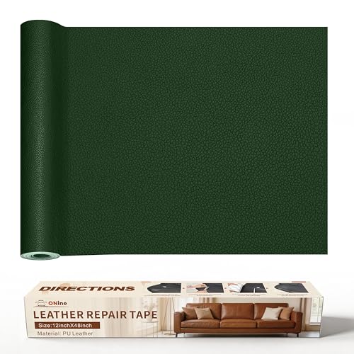 Image of ONine Leather Repair Patch,Leather Repair Tape, 12 x 48 inches Leather Repair Patch for Furniture,Vinyl Repair kit,Leather Couch Patch,for Sofas, Furniture, Car Seats(Blackish Green-Litchi Grain)