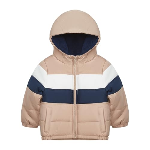 Carter's Boys' Adventure Winter Jacket - Puffer Coat with Fleece-Lined Hood, Khaki, 5/6