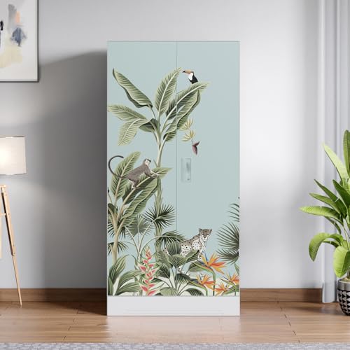 Image of Interio by Godrej Slimline 2-Door Digital Printed Steel Almirah (Sky Grey Tropical Haven), 1-Year Warranty, 1 Locker