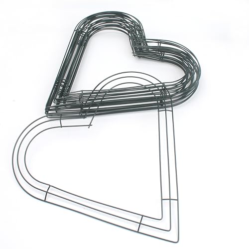 9pcs Heart Wreath Frame, Heart Shaped Wire Form, 12 inch Width, Metal Forms Wreaths Frames Ring for DIY Crafts Floral Projects Valentine\'s Day Home Weddings Christmas Holiday Decoration, Dark Green