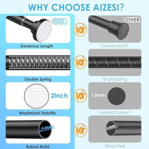 Image of JD FRESH 155 to 295 Cm Extendable Curtain Rod Holder Non-Drilling /Anti-Skid Spring Pull Rod /Stainless Steel Rust Proof Shower Curtain Rod /Window Curtain Rod / (Black)