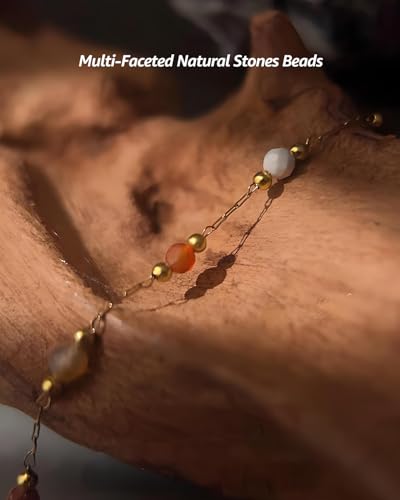 Women's Pendant Necklace Beaded Natural Stones with Malachite/White Shell Pendant -18K Gold-Plated Non-tarnish Necklace 18" + 2” Extension Dainty Jewelry3