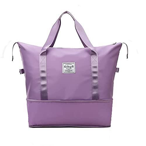 XIGNYATU Sac de week-end pour femme, grand sac de voyage, sac de nuit, sac fourre-tout, sac de sport, sac de sport étanche avec pochette à chaussures (violet), violet Cover