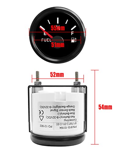 Image of 0-90 ohm Fuel Level Gauge, Waterproof Marine Fuel Gauge with 52mm Dial & LED Backlight, Universal Fuel Tank Meter Gauge for Boat Automotive Car Truck Vehicle RV Yacht, Black
