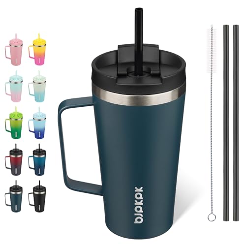 Image of BJPKPK 18oz Insulated Tumbler with Handle, Lid & Straw, Stainless Steel