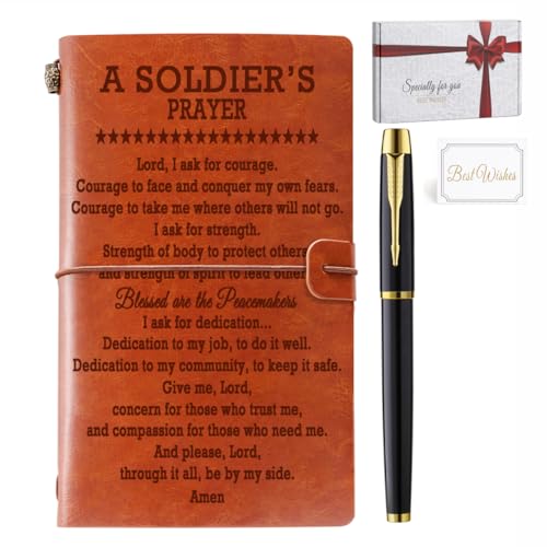 Army Gifts for Men Army Soldier Prayer Leather Journal Notebook Gifts Religious Gift for Soldier Military Deployment Gifts Army Graduation Gifts