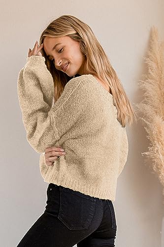 Jumppmile Women's Cropped Sweater Top Crewneck Long Sleeve Knit Fall Pullover Sweater3