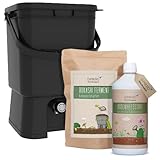 Bokashi Eimer Starterset - Japanisches Design + Bokashi Ferment + EM aktiv...