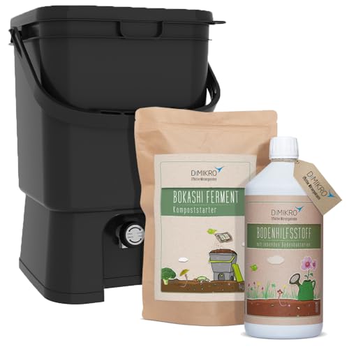 Bokashi Eimer Starterset - Japanisches Design + Bokashi Ferment + EM aktiv + Bokashi Broschüre...
