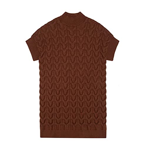 Krumba Mujer Sin Mangas Cuello Alto Punto Jacquard Suéter Marrón L Cover