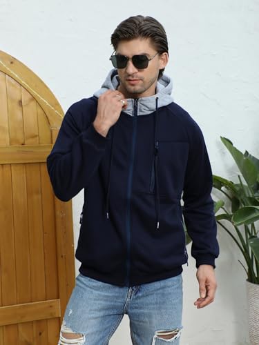 Men Hoodies Casual Hoodies for Men with Zip Pockets Full Zip Long Sleeve Sweatshirt Sports Color Block Hooded3