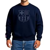 Icon Sports Officially Licensed FC Barcelona Cotton Terry Crewneck Pullover Sweater – Monochromatic Navy Blue Soccer Apparel, Medium