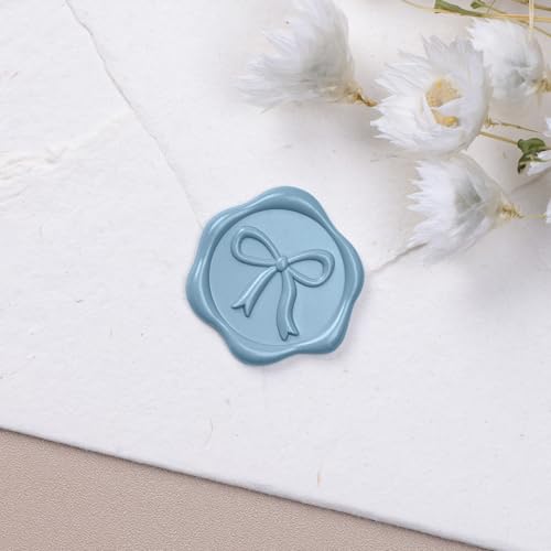 UNIQOOO 3D Bow Wax Seal Stickers - 50 Pcs Elegant Self-Adhesive Dusty Blue Seals, for Wedding Invitations, Gift Wrapping Decals,Envelopes, Christmas & Party Decor, Greeting Cards by UNIQOOO - Used condition - Image 2
