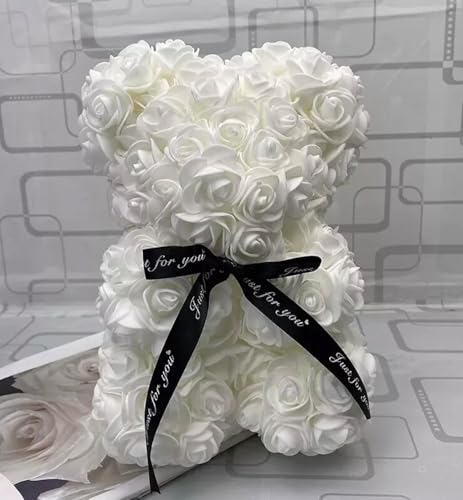 Ours de rose blanche 25cm ours en peluche saint valentin cœur rouge