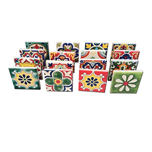 16 Mixed Talavera Designs Hand-Painted Ceramic Tile 1.9"X1.9" / Piece- 16 Pieces/Pack #TOP2
