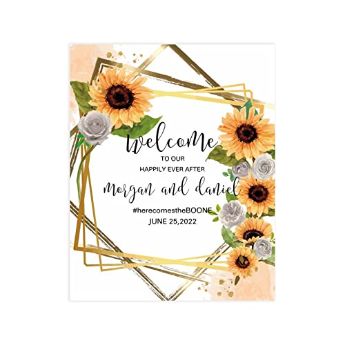 Panneau de bienvenue de mariage fleurs 30x45cm nom personnalisé - 3