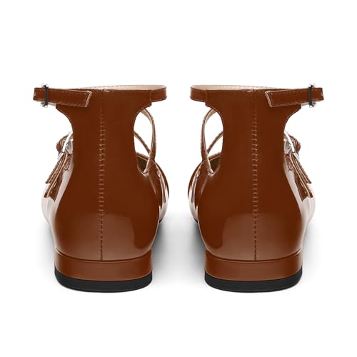 JUSTDANNI Flats for Women Mary Jane Shoes with Round Toe Low Chunky Block Heels Fashion Patent Ankle Strap Pumps for Wedding Party Dating Work4