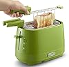 De'Longhi CTLAP2203.GR Tostapane con Pinze, Controllo Progressivo del Grado di Tostatura, Indicatori Luminosi, Cassetto Raccoglibriciole, Piedini Antiscivolo, Potenza 550 Watt, Plastica, Verde