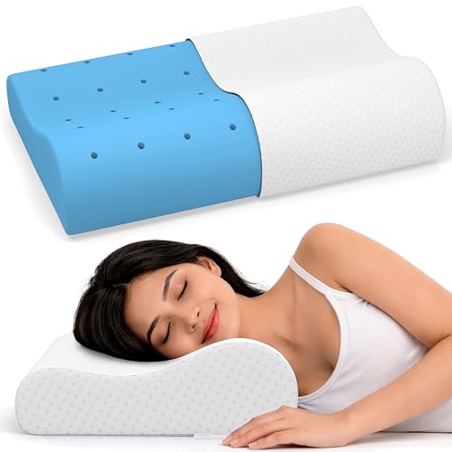 Image of MYARMOR Cool Gel Cervical Pillow for Neck Pain | Contour Design for Neck & Shoulder Pain Relief | Dual Height Ergonomic Support | 18 x 11 x 3.5 Inch | 2 Years Warranty | White Cover - Pack of 1