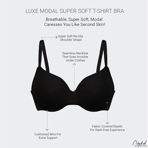 Image of NYKD NYB218 Modal Fabric Lightly Padded Wired T-Shirt Bra for Women Seamless Neckline Non Slip Shoulder Straps