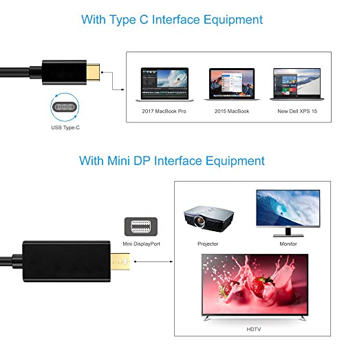 Image of Tobo USB C to Mini DisplayPort Cable (Not Thunderbolt 2) Unidirectional Thunderbolt 3 to Mini DP 4K@60Hz 6ft Braided Cord Compatible with MacBook Pro /Air More Type C Device - TD-178TC-Black