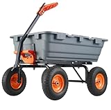 GiggleZone Heavy Duty Garden Dump Cart Wagon - 900 lbs Capacity Poly Yard Trailer with 10-Inch All-Terrain Tires & 180° Adjustable Handle - Ideal for Yard, Farm & Warehouse Hauling
