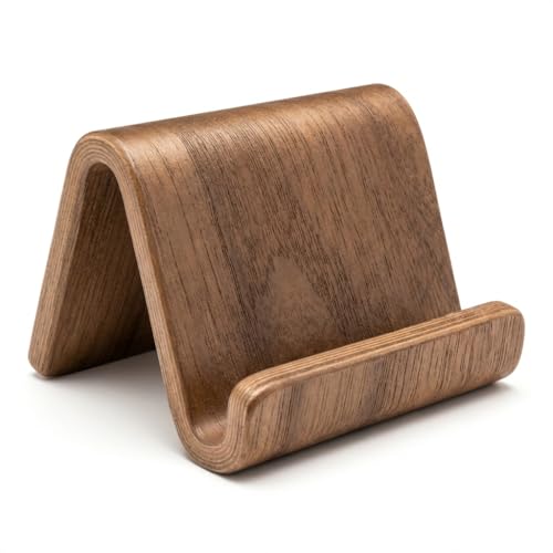 Wood Phone Stand for Desk - American Walnut Wooden Cell Phone Holder for iPhone 17 16 15 14 Pro Max Plus Samsung Galaxy Android Desktop Office Accessories Portable Aesthetic Smartphone Stand