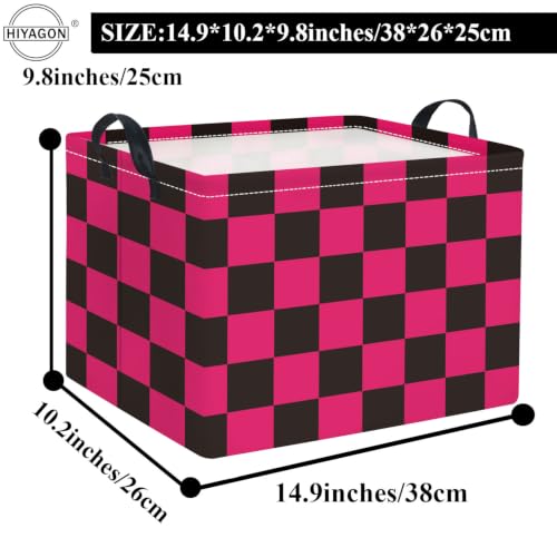 Image of Rectangular Kids Basket Baby Girl Basket Fabric Storage Bin Organizer Box Room Decor(Pink Black Checkered)