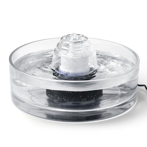 Image of 2.7L Glass Pet Fountain -Transparent Glass Cat Water Fountain & Little Dog Drinking Bowl- Automatic Cat Water Dispenser-Ultra-Quiet Pump 1 Filters & 1 Sponges
