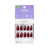 Kiss CORE, Press On Nails, Nail glue included, 'Apple Blossom', Red, Medium Size, Almond Shape, Includes 32 Nails, 2g Glue, 1 Manicure Stick, 1 Mini File
