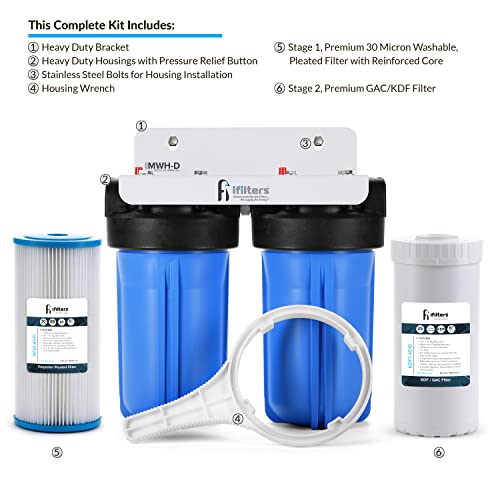 Well Water Whole House Filtration System Dual Stage Complete System Commercial Grade Sediment Odor Taste Rust, 1" Ports #TOP2