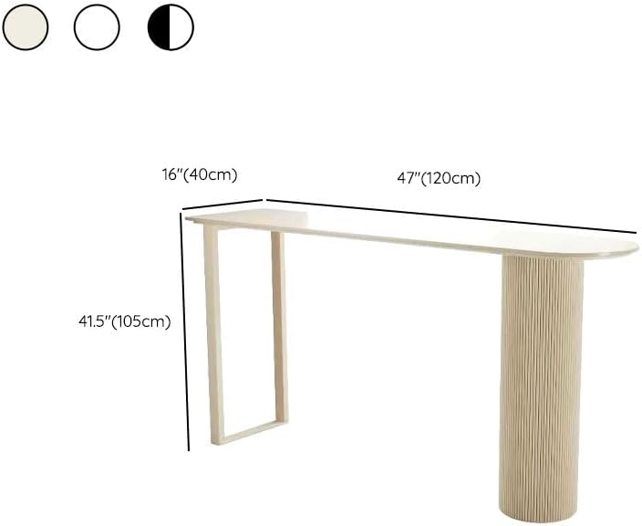 CraftThink Modern Asymmetrical Stone Top Bar Table, Pub Table High Top Table, 47" L x 16" W x 41.5" H, Off-White