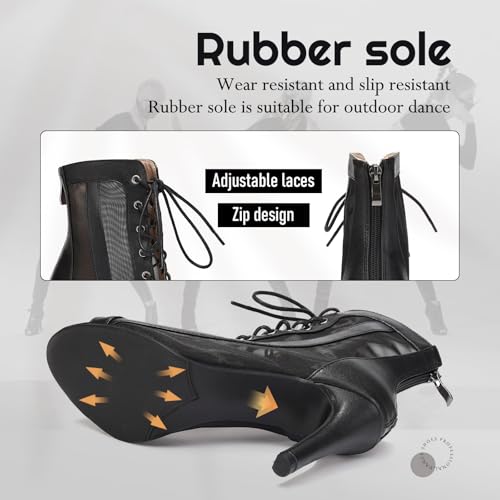 Women's Dance Boots Peep Toe Lace-up Ankle Dance Booties Latin Ballroom Salsa Dancing Heels DS1184