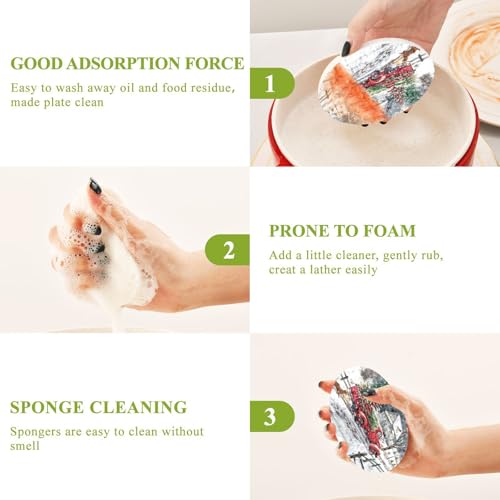 Image of Winter Snowflakes Christmas Red Truck Kitchen Sponges Xmas Fir Tree Snow Dog New Year Seasonal Cleaning Dish Sponges Non-Scratch Natural Scrub Sponge for Kitchen Bathroom Cars Pack of 3