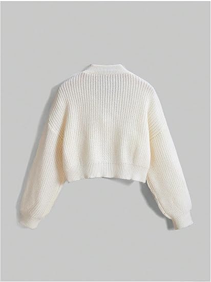 Womens Bow Cropped Cardigan Sweater Long Sleeve V Neck Button Down Chunky Knit Loose Crop Tops - Image 2