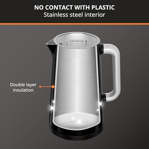 KRUPS Smart Temp Electric Kettle: 1.7L Capacity, 5 Precise Temperature Settings, Digital Display, Cool-Touch Exterior, Cordless Design for Tea and Coffee Lovers