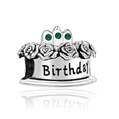 Image of Birthstones Happy Birthday Cake Charms Compatible with Pandora Charms Moments Bracelets Candle Crown Celebration Beads