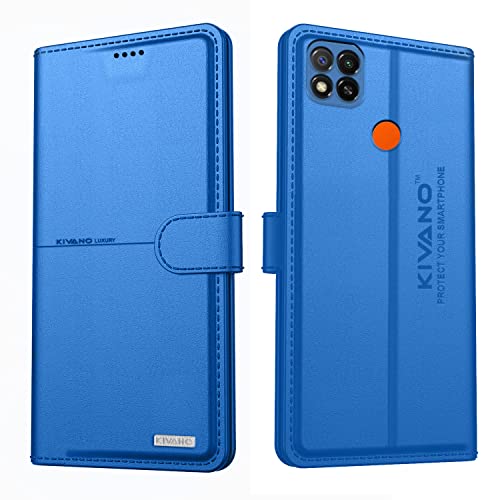 Image of KIVANO Xiaomi Redmi 9 Professional Series Wallet Case | Luxurious Design | Premium | PU Leather Flip Case Back Cover - Light Blue