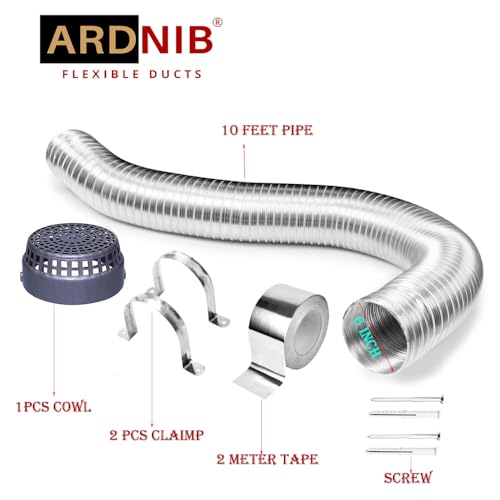 Image of Kitchen Chimney Aluminium Exhaust Pipe |6 Inch /10FT | Complete Installation Duct pipe Kit with Free Cowl Cover, 2m Tape, and Clamp | Fits Various Chimney Brands, Silver (6 inch /150mm /300cm)