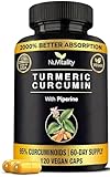 NuVitality Turmeric Curcumin Supplement with Black Pepper Extract (BioPerine) - 95% Curcuminoids for Joint & Inflammation Support - Enhanced Absorption Vegan Turmeric Supplement - 120 Capsules
