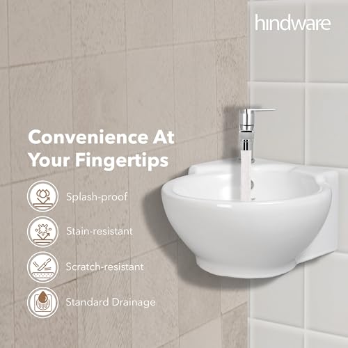 Image of Hindware Classic Corner Wall Hung Wash Basin for Bathroom | Made of Ceramic | Star White | Compact Design