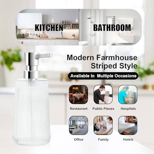 Image of Glass Soap Dispenser for Bathroom, 250ml /8.5oz Dish Soap Dispenser with Pump for Kitchen, Modern Minimalist Stripe Style Hand Soap Dispenser, Small Refillable Soap Dispenser (Clear 1pc)