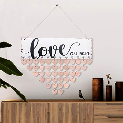 Rosenice Love You More Family Birthday Reminder Hanging Diy Heart Shape Wooden Calendar Plaque Home Wall Decoration #TOP2