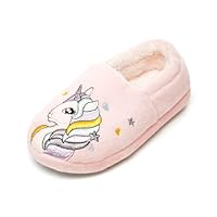 Thingimijigs Girls Unicorn Slippers Soft Plush Embroidered Design Faux Fur Lined Slip On Elasticated Backs Non Slip Sole Cosy Gift for Kids Sizes 9 to 1