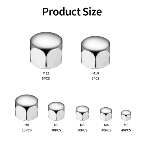 165 Stk Hutmuttern Hohe Form Set, Hutmuttern M3 M4 M5 M6 M8 M10 M12 Edelstahl hohe Form A2 V2A Hutmutter, Kappenmuttern, Sechskant Hutmuttern, Edelstahl Sechskantmuttern für Schrauben Gewindestangen