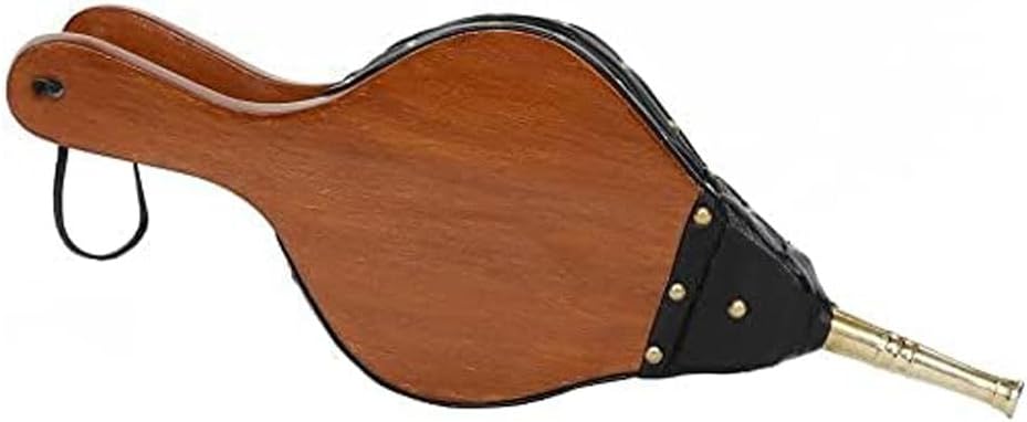 Small, Maple Fireplace Bellows Made of Mango Wood, Black Leather with Hanging Strap for Quick Blast of Air, 15" L X 6" W