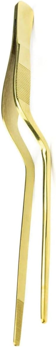 NJ Golden Culinary Chef Tweezer 6.3 Inches, Food Placement Tweezer, tweezer design styling Stainless Steel Bayonet forceps Precision Tongs with Offset Fine Tip - 1 Pc. (Golden)