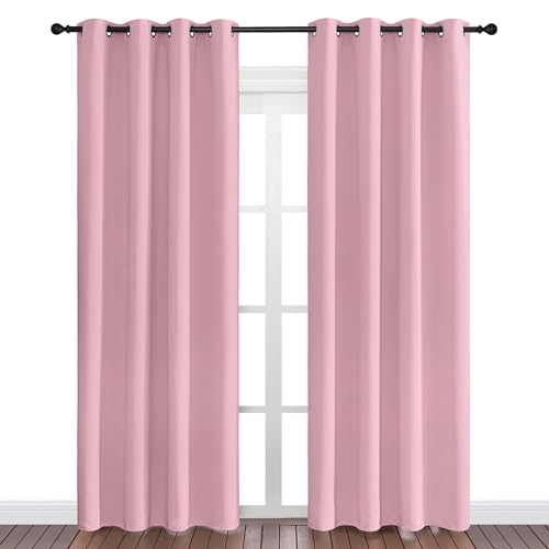Image of NICETOWN Crystal Pink Blackout Curtains Grommet - Home Decorations Thermal Insulated Solid Grommet Top Blackout Living Room Panels /Drapes for Gift (1 Pair, 55 x 86 inches)